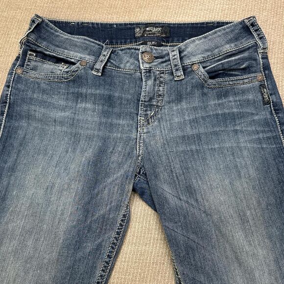 Silver Y2K low rise stretch jeans cropped Suki distressed embellished pockets - Picture 3 of 7